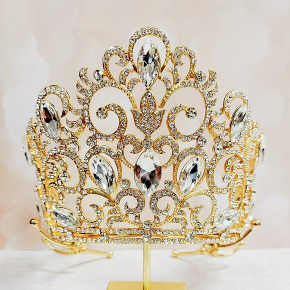 Crown for Pageant, Homecoming Prom Headpiece, quinceanera Crown, Gold Crown main image 5